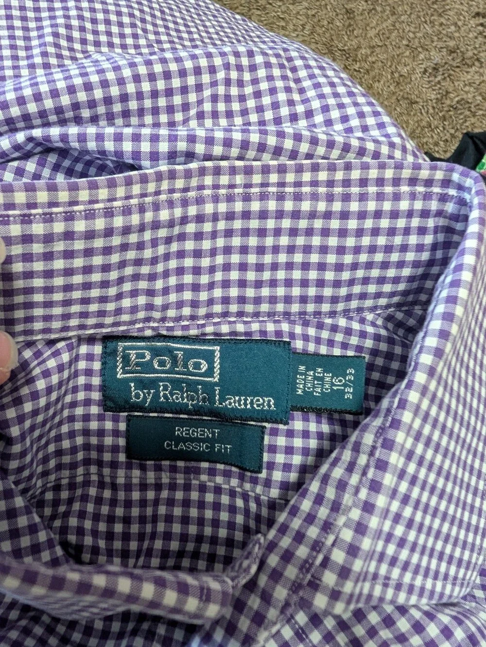 Polo Ralph Lauren Regent Classic Fit Purple Gingham Button Down Shirt 16/33
